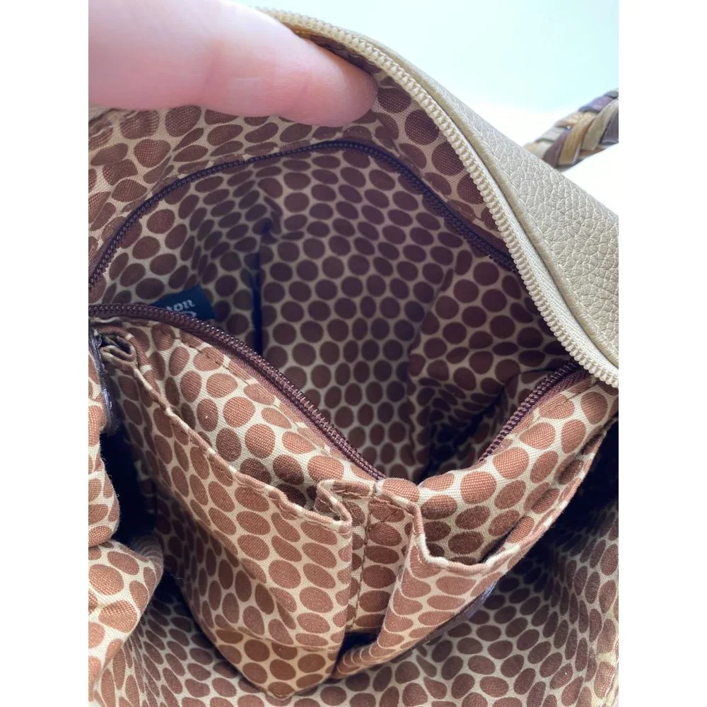 Brighton Barbados pebbled leather hobo purse handbag metallic gold braided handl